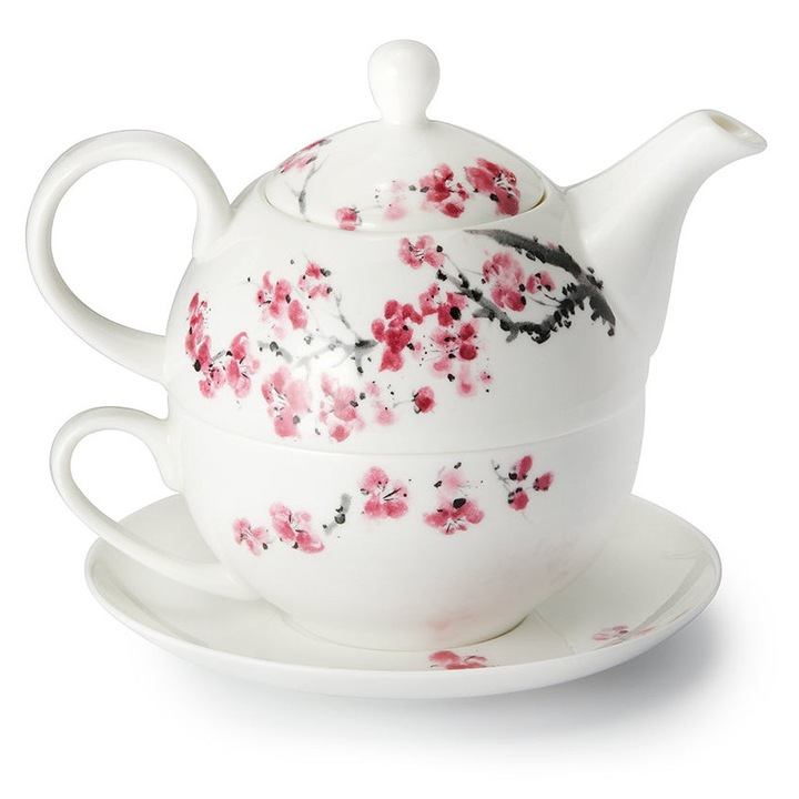 Ceainic cu infuzor Cha Cult Sakura, alb, porțelan, 400 ml