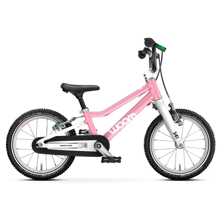Bicicletă pentru copii Woom Go 2, 14", ușoară, design ergonomic, roz
