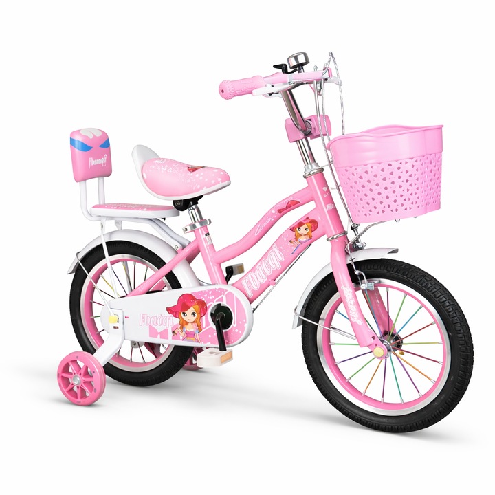 Bicicletă copii Parox 20 inch, cu cadru metalic, cos frontal, roz, mov, pentru fete