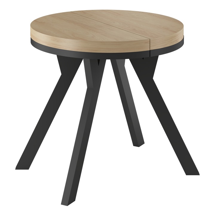 Masa rotunda extensibila Meble Balut 80/130 cm, PAL, picioare din lemn de fag, rezistenta la zgarieturi, 75 cm inaltime