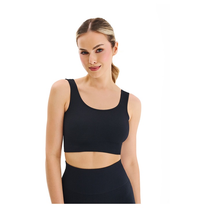 Bustiera sportiva Gabriella, scurta, fara cusaturi, neagra, S-M INTL