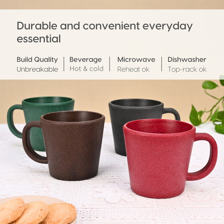 REuse Cana Majestic Reutilizabila 375 ml, Set de 4, Coji de cafea, Multicolor - Dark