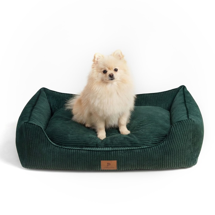 Легло PELUVIO HIRADO за кучета и котки, меко, издръжливо и удобно, устойчиво на надраскване, с поддържащи ставите и гръбначния стълб облегалки за глава, за вътрешна и външна употреба, неплъзгаща се основа, размери 60x44 см, зелено