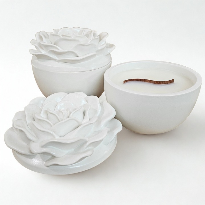 Ароматна Свещ Цвете - Бяла / Лимонена трева, Джинджифил