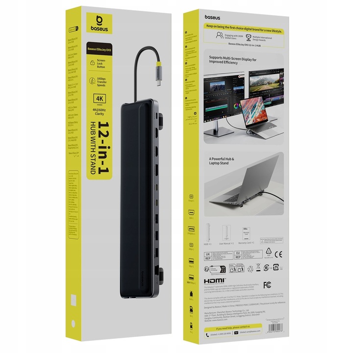 Hub USB 12-in-1, porturi USB, HDMI, cititor carduri, multicolor