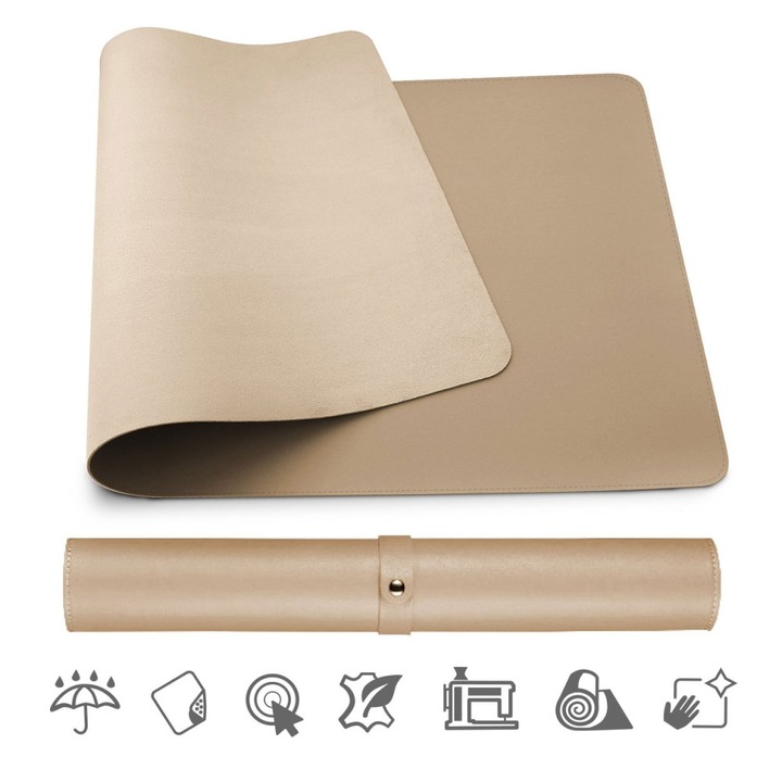 Suport pentru mouse si tastatura MOSH din piele ecologica, culoare cappuccino, 90 x 45 cm