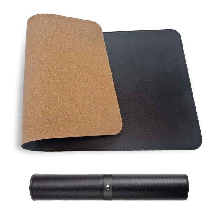 Suport pentru mouse si tastatura MOSH din piele ecologica, negru/pluta, 80 x 40 cm