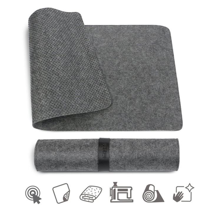 Suport pentru mouse si tastatura MOSH din pasla, gri inchis, 70 x 35 cm