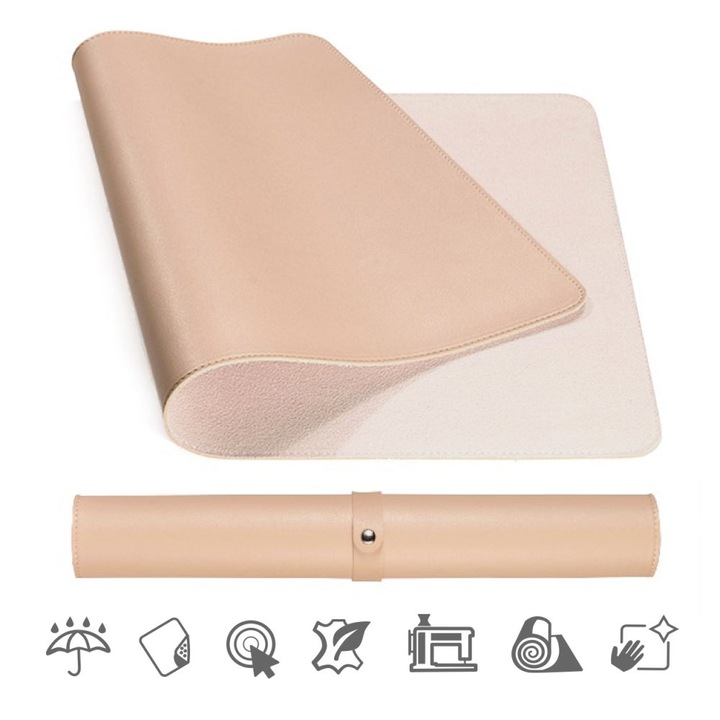 Suport pentru mouse si tastatura MOSH din piele ecologica, roz pudra, 60 x 30 cm