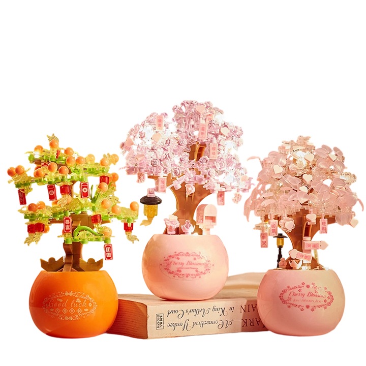 Set de blocuri de constructie, buchete de flori conservate, set de plante in ghiveci, A7