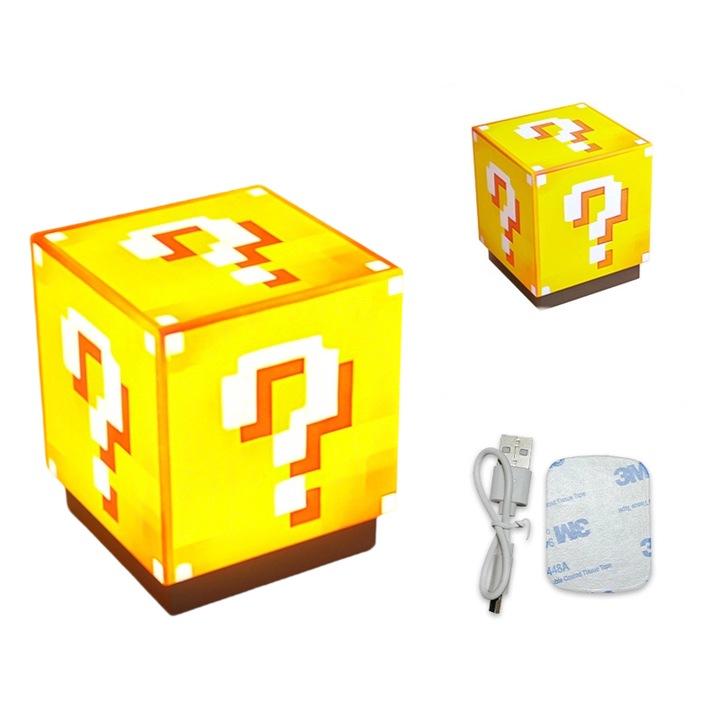 Lampa de veghe copii, Minecraft, design cu miner, incarcare magnetica, multicolor, A6