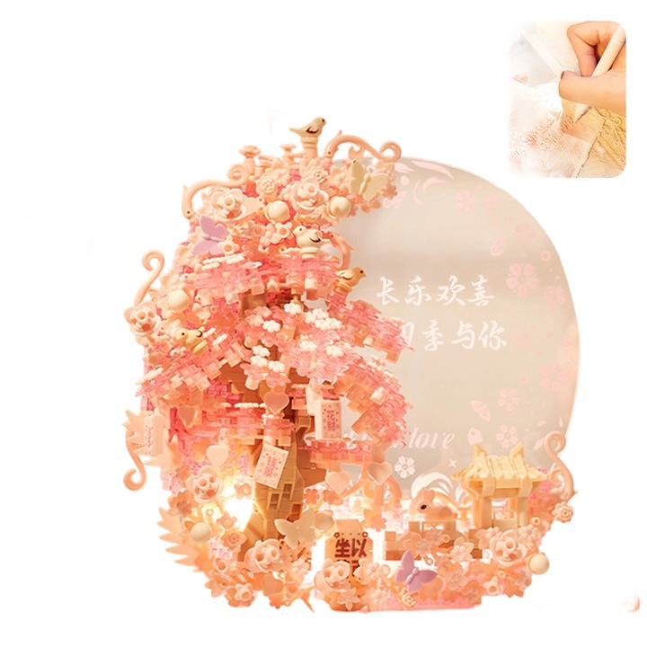 Set de constructie, buchete de flori conservate, puzzle-uri cu plante in ghiveci, piese decorative lucrate manual, multicolor, A52