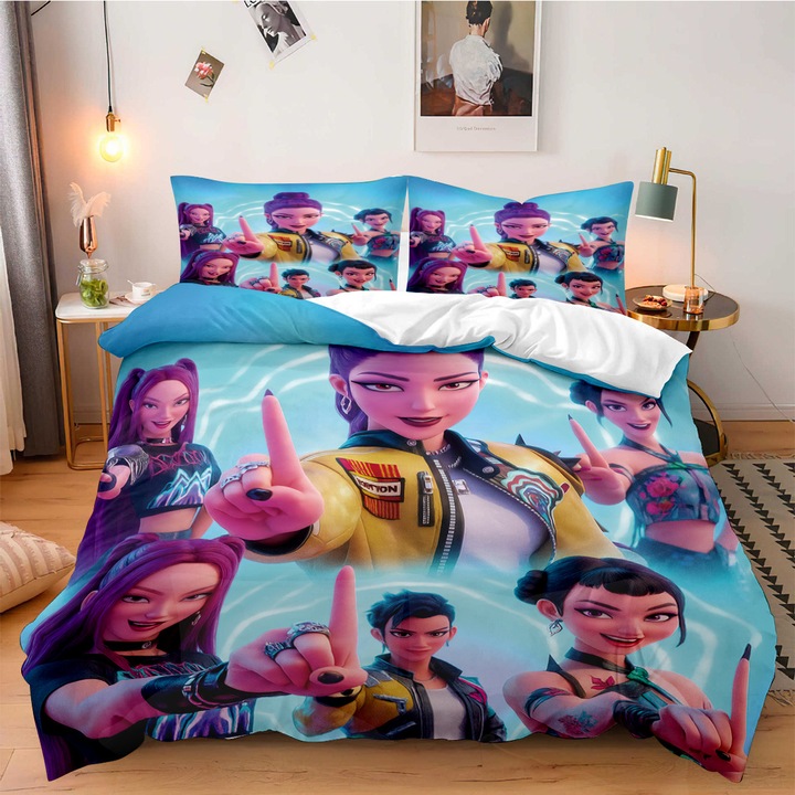 3 részes ágyneműhuzat garnitúra, K-POP Witcher Girls modell, 135x200cm, 2 párna