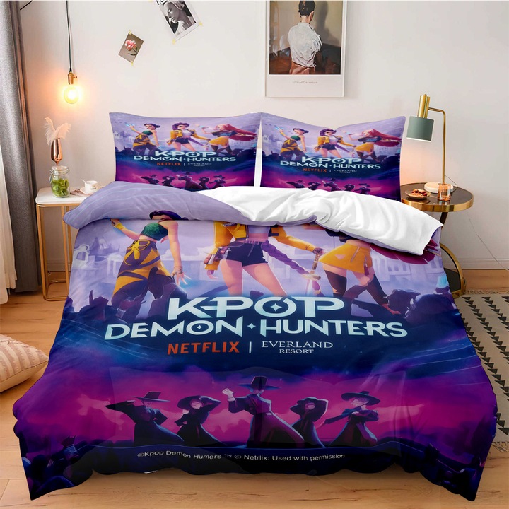 3 részes ágyneműhuzat garnitúra, K-POP Witcher Girls mintával, 135x200cm, 2 párna