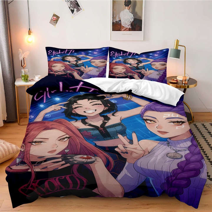 3 részes ágyneműhuzat garnitúra, K-POP Witcher Girls mintás, 135x200cm, 2 párnahuzat