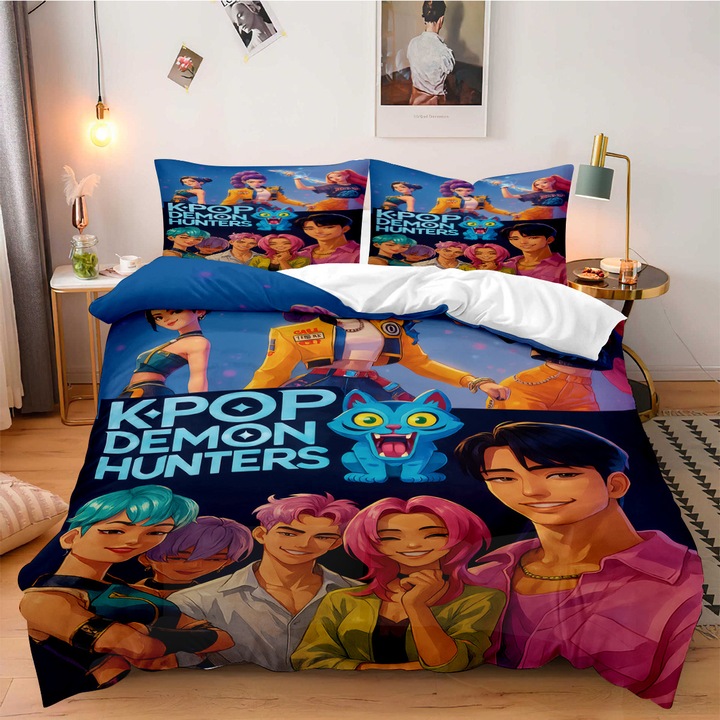 3 részes ágyneműhuzat garnitúra, K-POP Witcher Girls mintával, 135x200cm, 2 párna