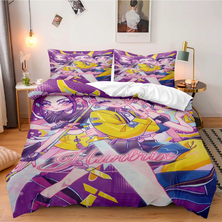 3 részes ágyneműhuzat garnitúra, K-POP Witcher Girls mintás, 135x200cm, 2 párnahuzat