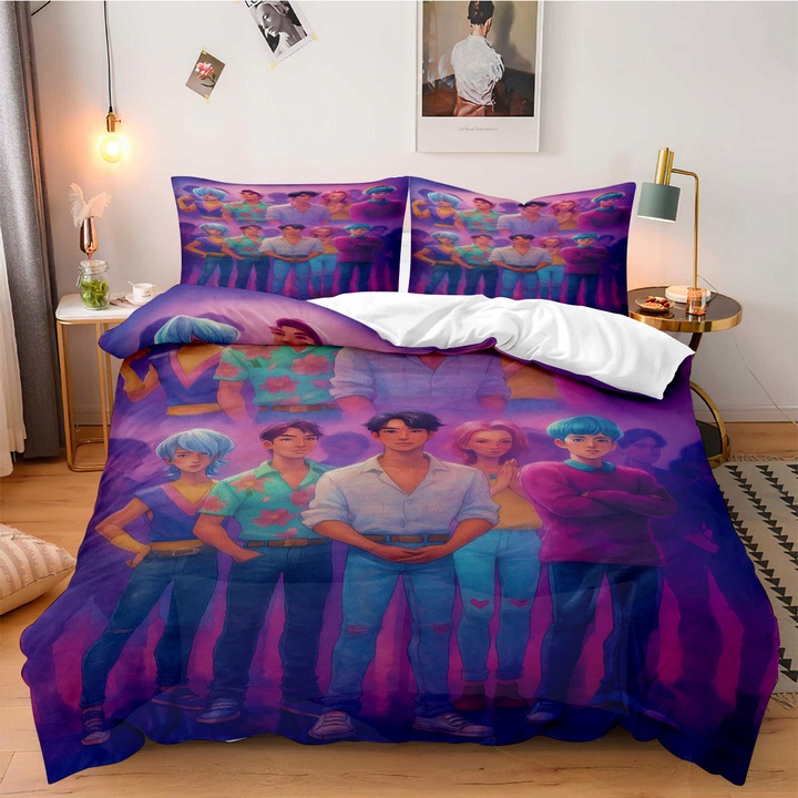 3 részes ágynemű garnitúra, K-POP Witcher Girls mintával, 135x200cm, 2 párna