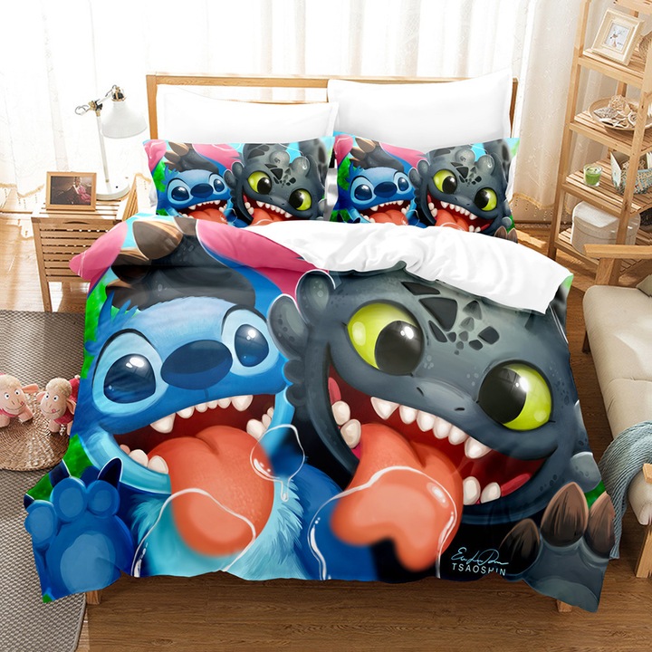 3D Stitch ágynemű garnitúra, 150x200cm, paplannal és párnahuzattal