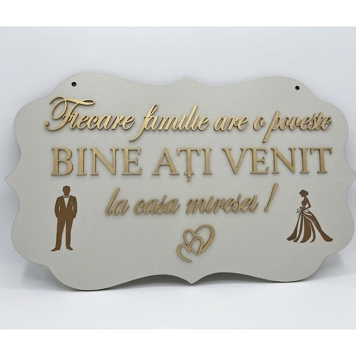 Placuta Bine ati venit la casa Miresei, 50x30 cm, Litere in relief