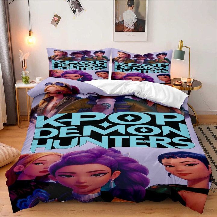 3 részes ágyneműhuzat garnitúra, K-POP Witcher Girls modell, 135x200cm, 2 párnahuzat