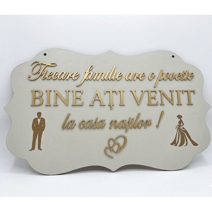 Placă decorativă Bine ați venit, MDF, litere în relief, 50x30cm
