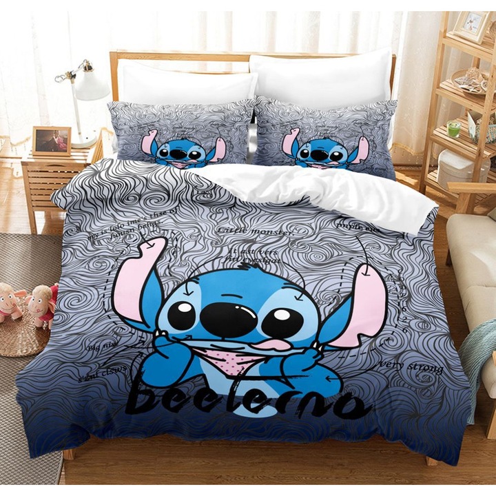 Set lenjerie de pat imprimat, serie Stitch, 150x200mm