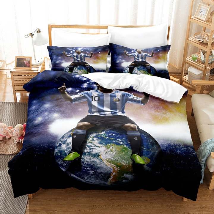 Set lenjerie de pat 3Debay Sports Star Print, 3 piese, 180x200cm, 50x75cm x 2, multicolor