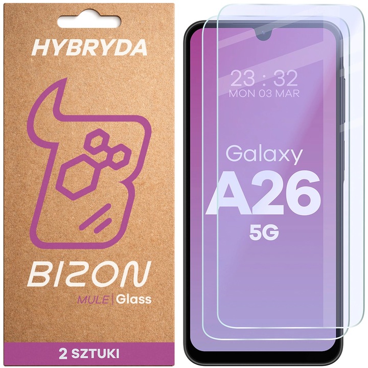 Sticla hibrid Bizon Glass Mule Duo pentru Galaxy A26 5G, 2 bucati