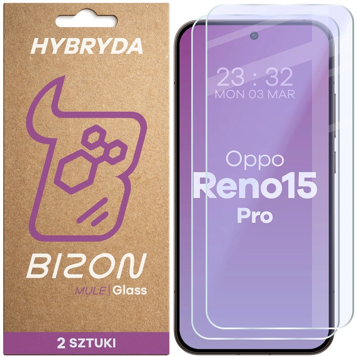 Hibrid üveg Bizon Glass Mule Duo pentru Oppo Reno15 Pro, 2 darab