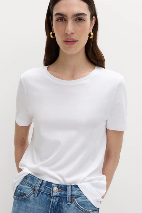 Marks & Spencer, Tricou cu decolteu rotund si model uni, Alb