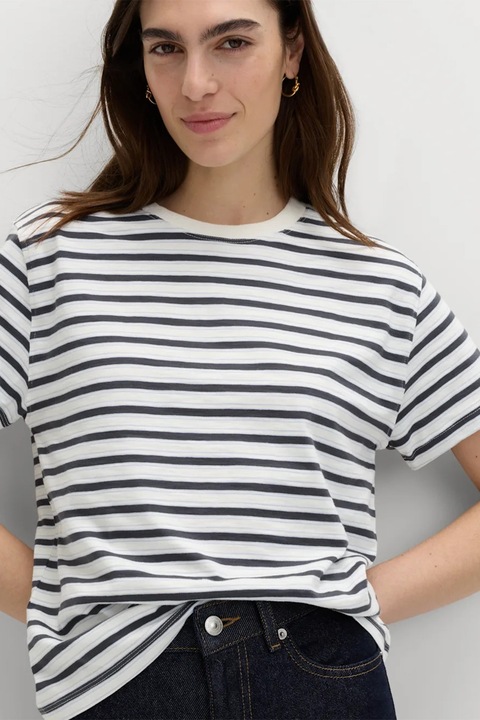 Marks & Spencer, Tricou lejer cu dungi, Alb/Gri inchis