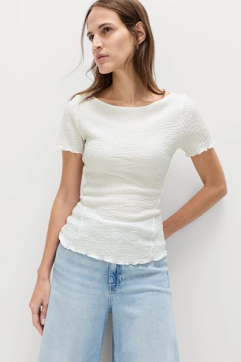 Marks & Spencer, Tricou cu decolteu barcuta, Alb murdar