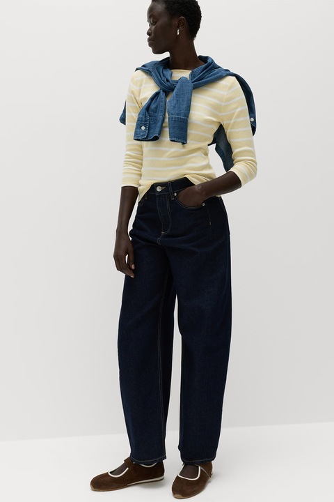 Marks & Spencer, Bluza slim-fit cu maneci 3/4, Alb/Galben pai