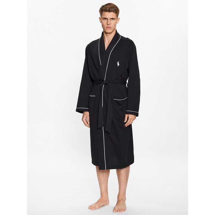 Halat de baie barbati, Polo Ralph Lauren, negru, bumbac/poliester, L-XL INTL