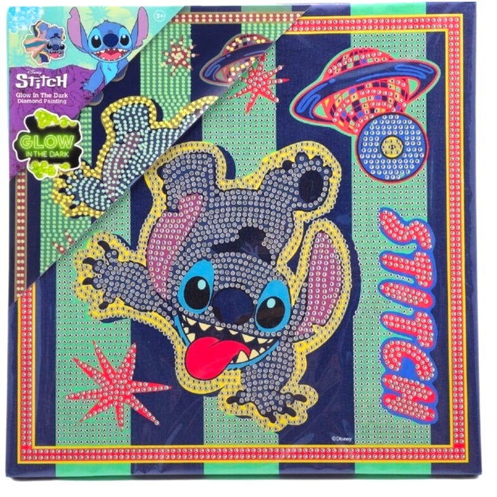 Set creativ de pictura cu diamante fosforescent, Disney, Pentru copii, Albastru, Model Stitch