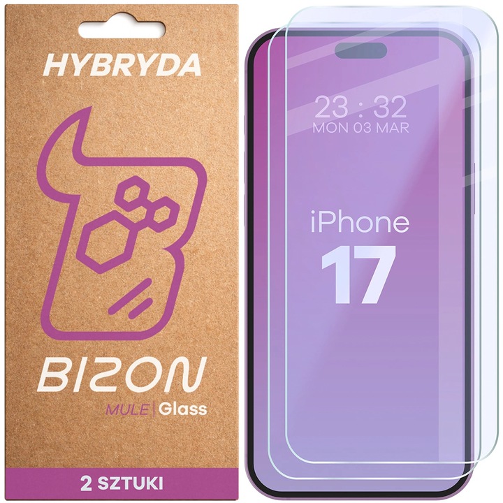 Стъклен протектор, Bizon Glass Mule Duo за iPhone 17, 2 броя