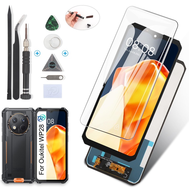 LCD тъчскрийн дисплей 6.52", черен, пълен комплект за Oukitel WP28