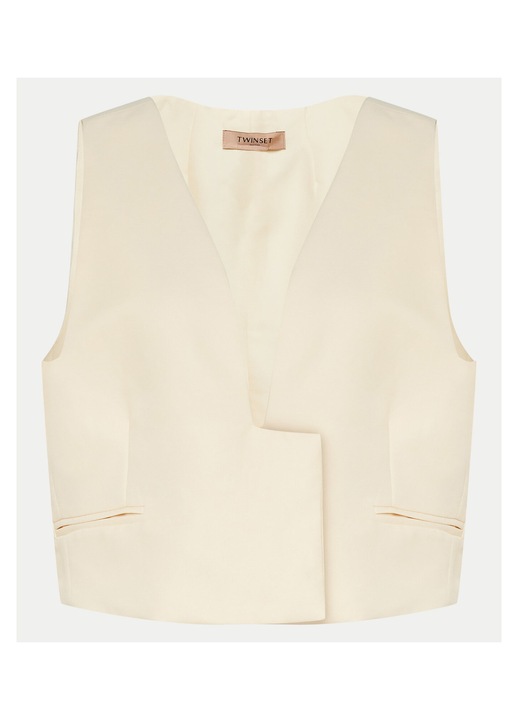 Geaca dama, Twinset, vesta, 83% viscoza, 17% in, ecru, 44 EU