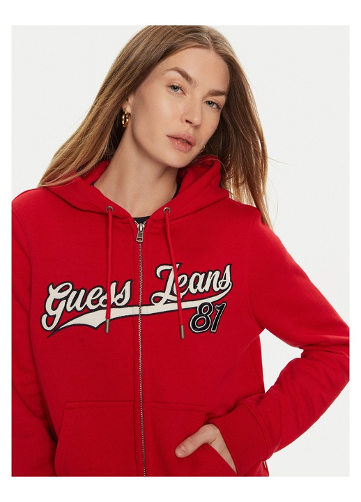 Hanorac dama, Guess Jeans, fermoar, rosu