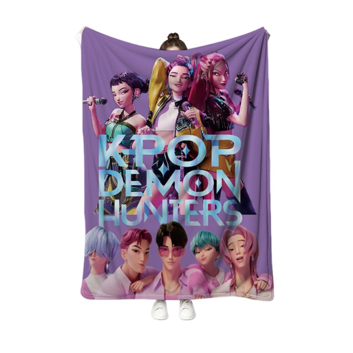 Patura flanel K-POP Demon Hunter Girl Group, 130x150cm, multicolor, confortabila