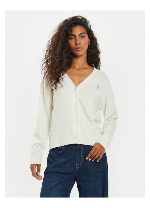 Cardigan dama, Guess Jeans, nasturi, ecru, poliester, nylon, lana, matase, Ecru