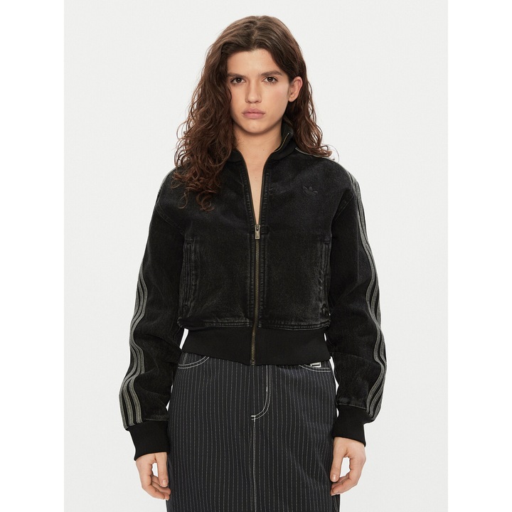 Hanorac sport dama, adidas, bumbac, fermoar, negru, L INTL