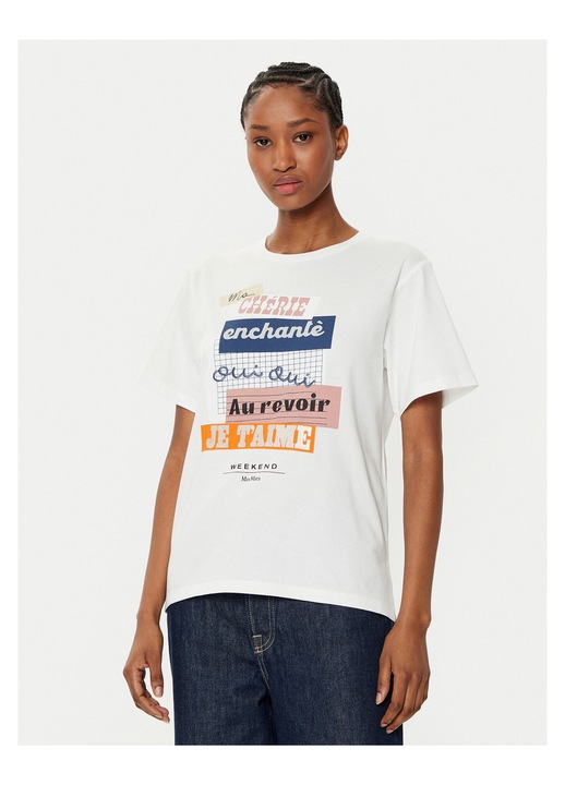 Tricou dama, Weekend Max Mara, bumbac, cu imprimeu, alb, XS INTL