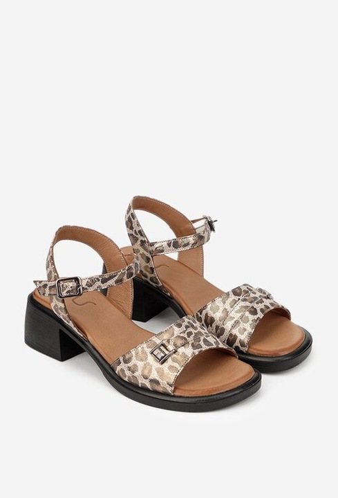 Sandale dama NUR din piele sidefata bej cu animal print 37