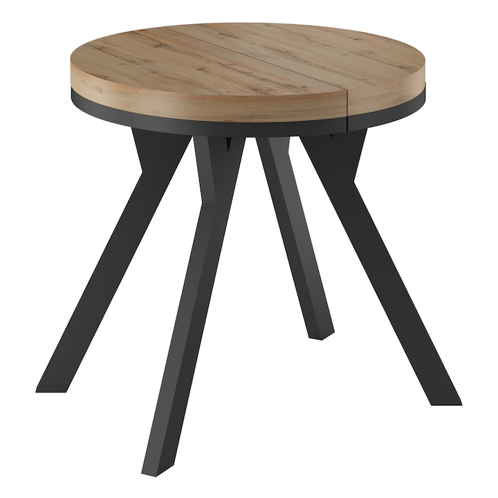 Masa rotunda extensibila Meble Balut, 80-130cm, PAL, picioare din lemn de fag, inaltime 75cm, neagra