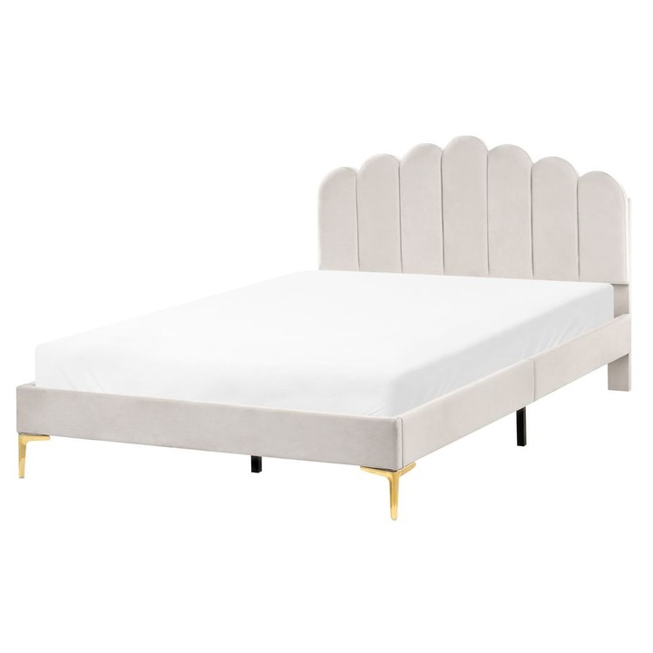 Pat cu lamele Catifea Sauvian 140 x 200 cm Alb-murdar