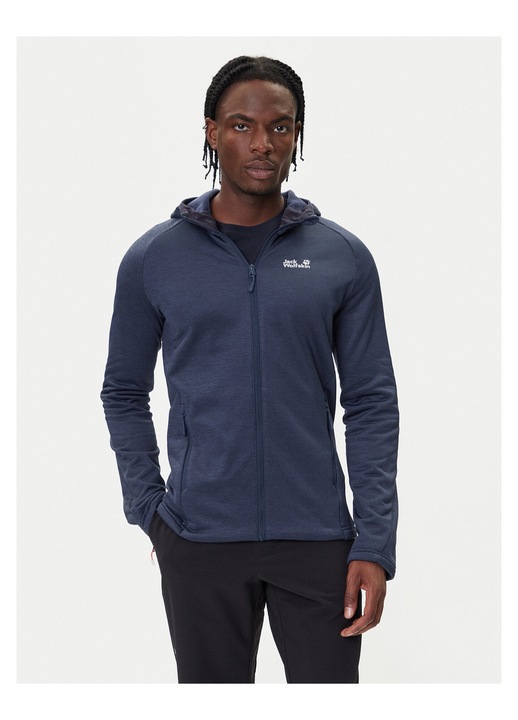 Pulover barbati, Jack Wolfskin, poliester reciclat, fermoar, bleumarin, XL INTL