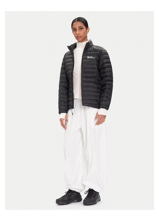 Geaca de puf dama, Jack Wolfskin, neagra, poliester reciclat, cu fermoar