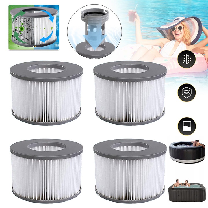 Комплект от 4 броя сменяеми филтри CHOOLY за надуваеми басейни, сиви, 110x70 мм